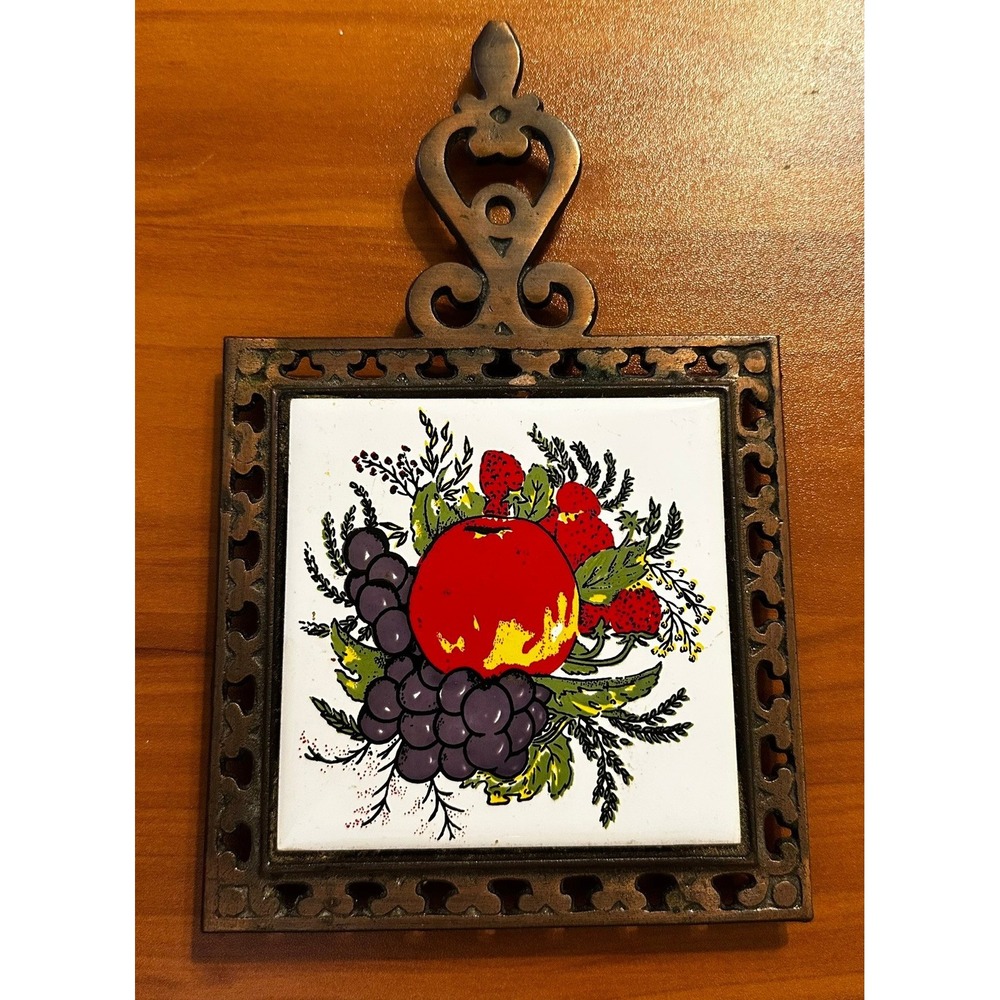 Vintage Delicious Fruit Cast Iron Ceramic Tile Kitchen Trivet Farmhouse Decor